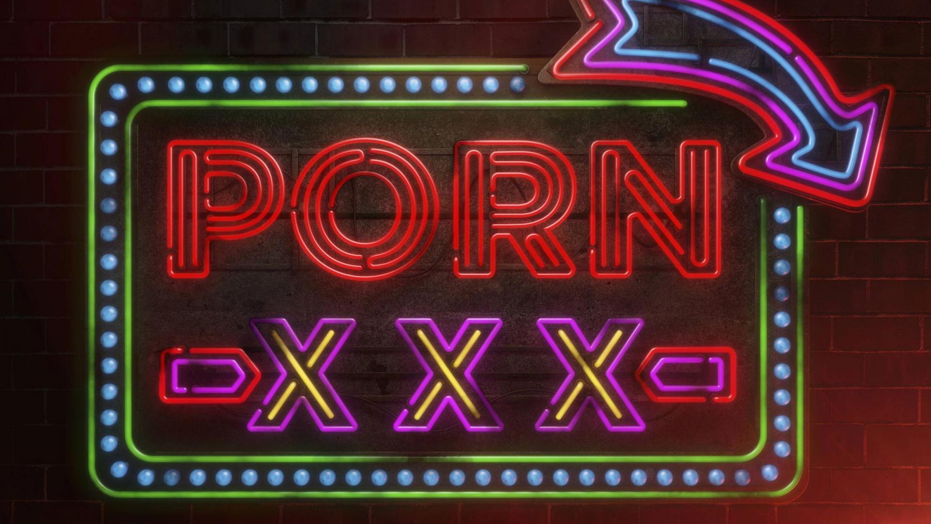 Beleuchtestes Neonreklameschild für Pornografie Beleuchtestes Neonreklameschild für Pornografie