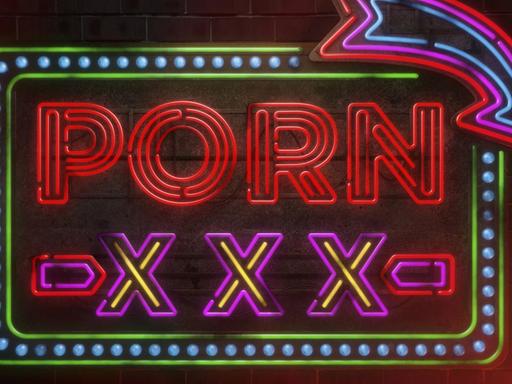 Beleuchtestes Neonreklameschild für Pornografie