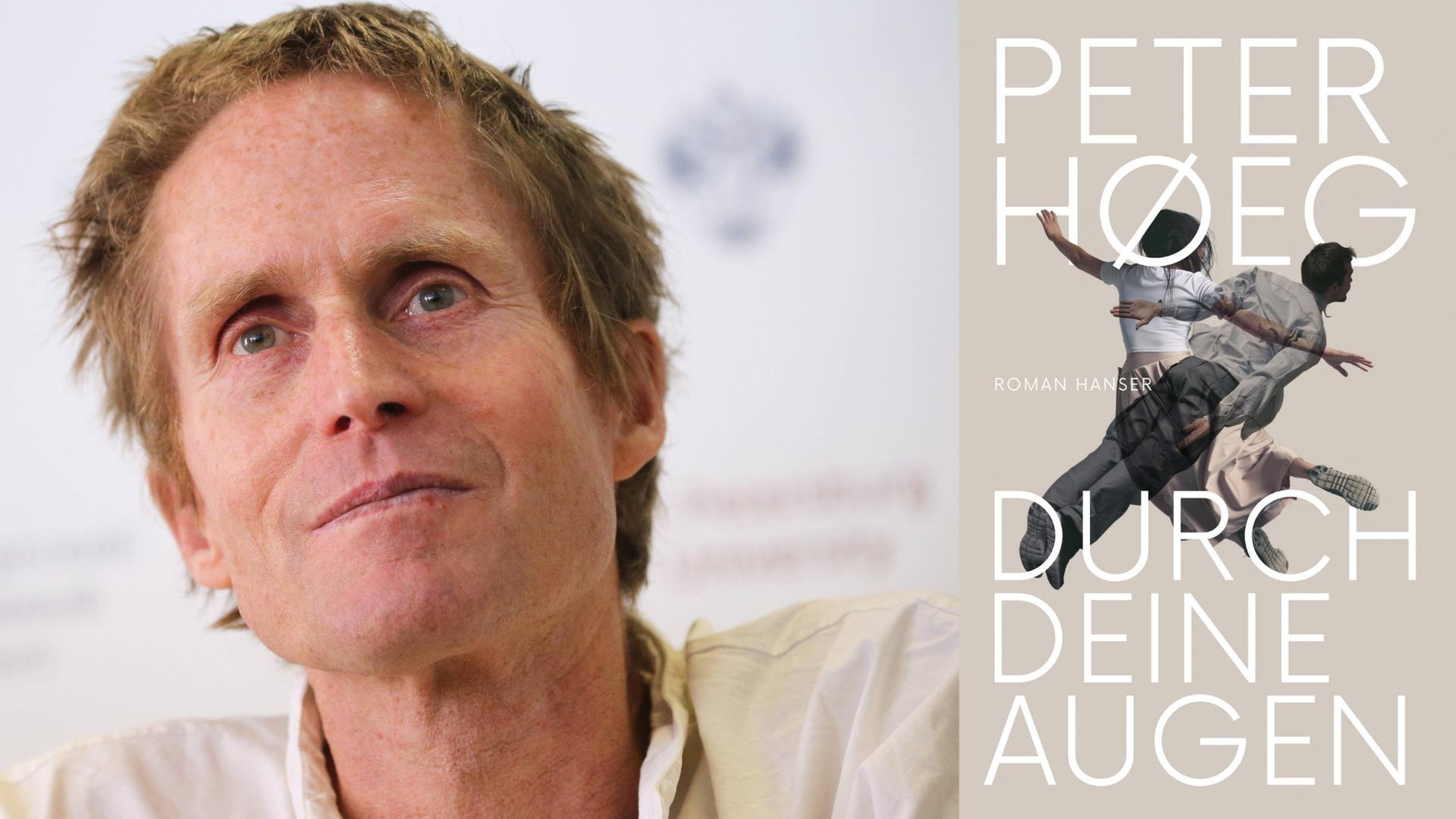 Peter Høeg und sein neues Buch "Durch Deine Augen". Zu sehen ist ein Portrait des Autors und das Buchcover