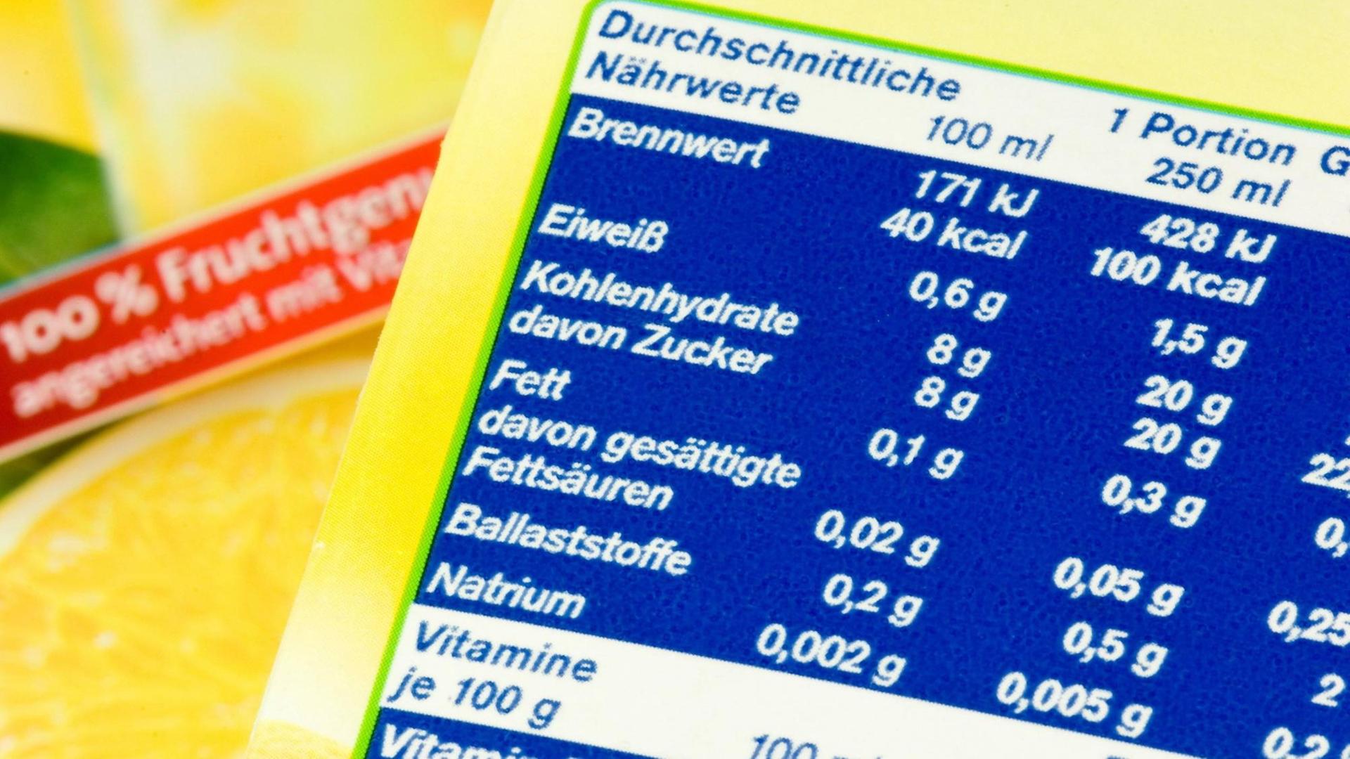 Nähwerttabelle auf einer Lebensmittelverpackung Nähwerttabelle auf einer Lebensmittelverpackung