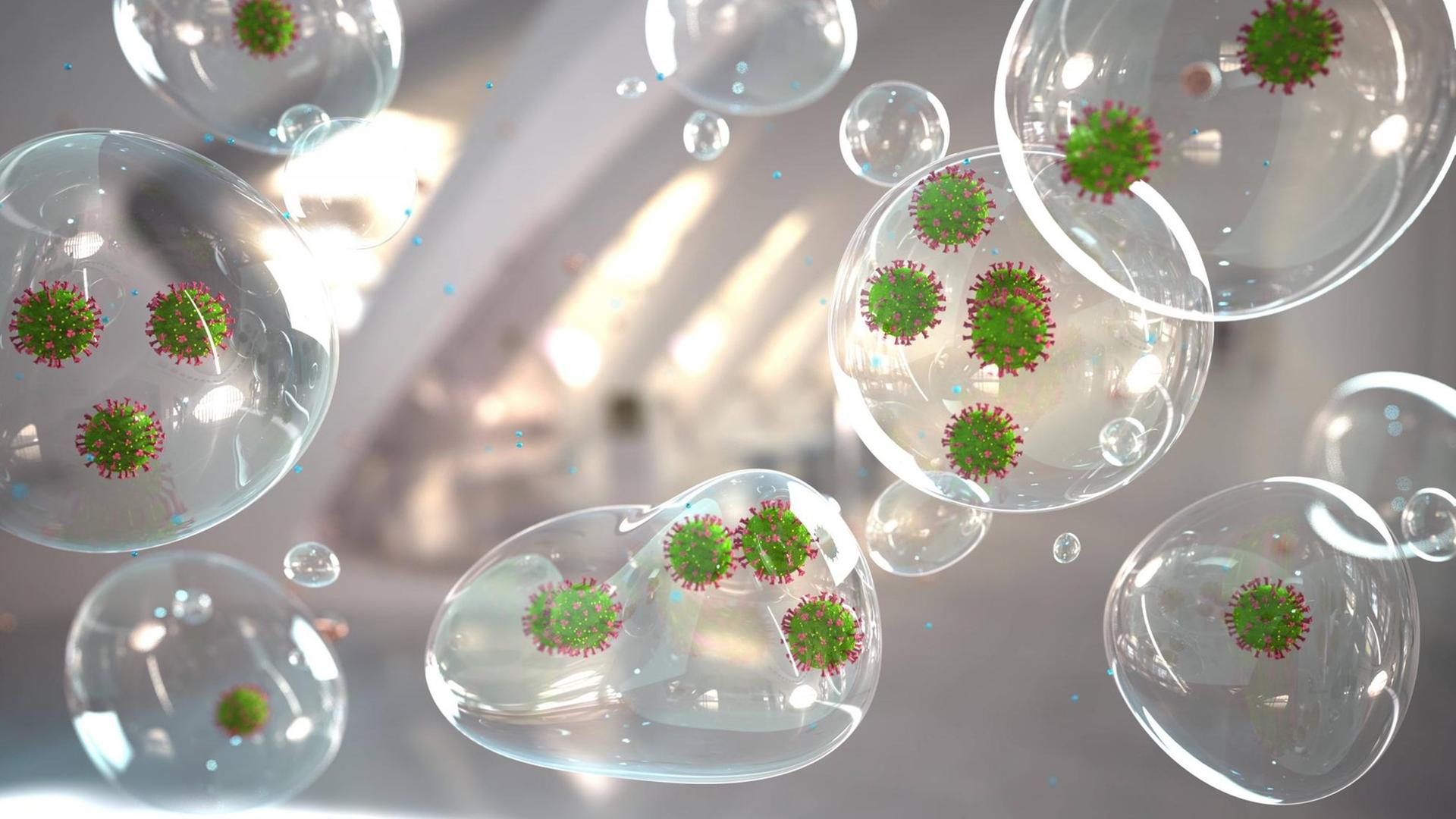 Corona Virus Aerosols Indoor Aerosols with the corona viruses indoors. 3d illustration. Corona Virus Aerosols Indoor Aerosols with the corona viruses indoors. 3d illustration.