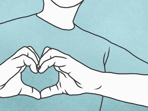 Illustration eines Mannes der ein Herz-Symbol mit seinen Händen formt.