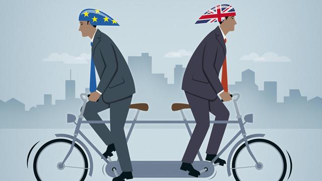Großbritannien und die EU auf einem Tandem fahren in unterschiedliche Richtungen