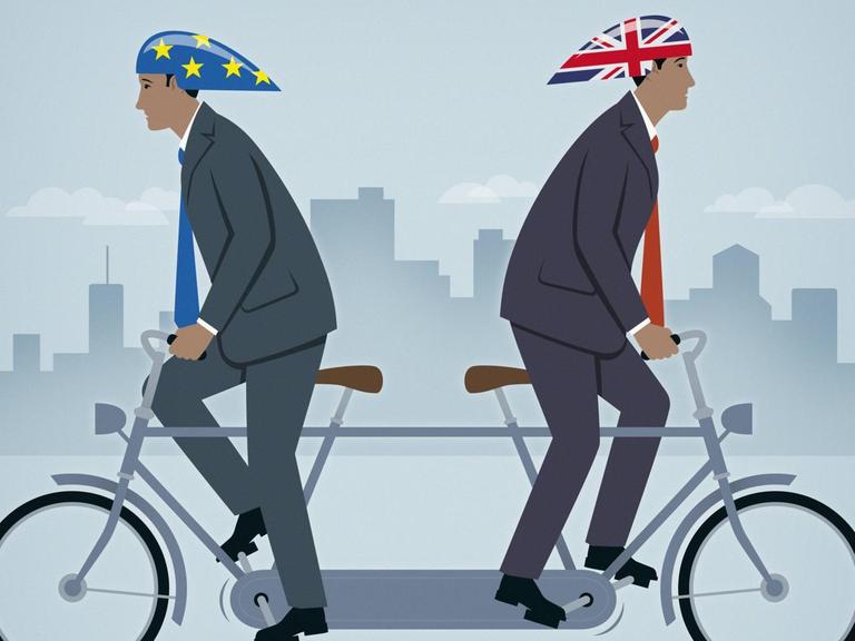 Großbritannien und die EU auf einem Tandem fahren in unterschiedliche Richtungen