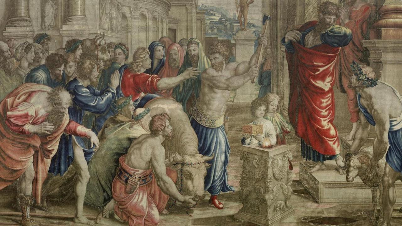 "Das Opfer zu Lystra" - Bildteppich nach einem Karton von Raffael. "Das Opfer zu Lystra" - Bildteppich nach einem Karton von Raffael.