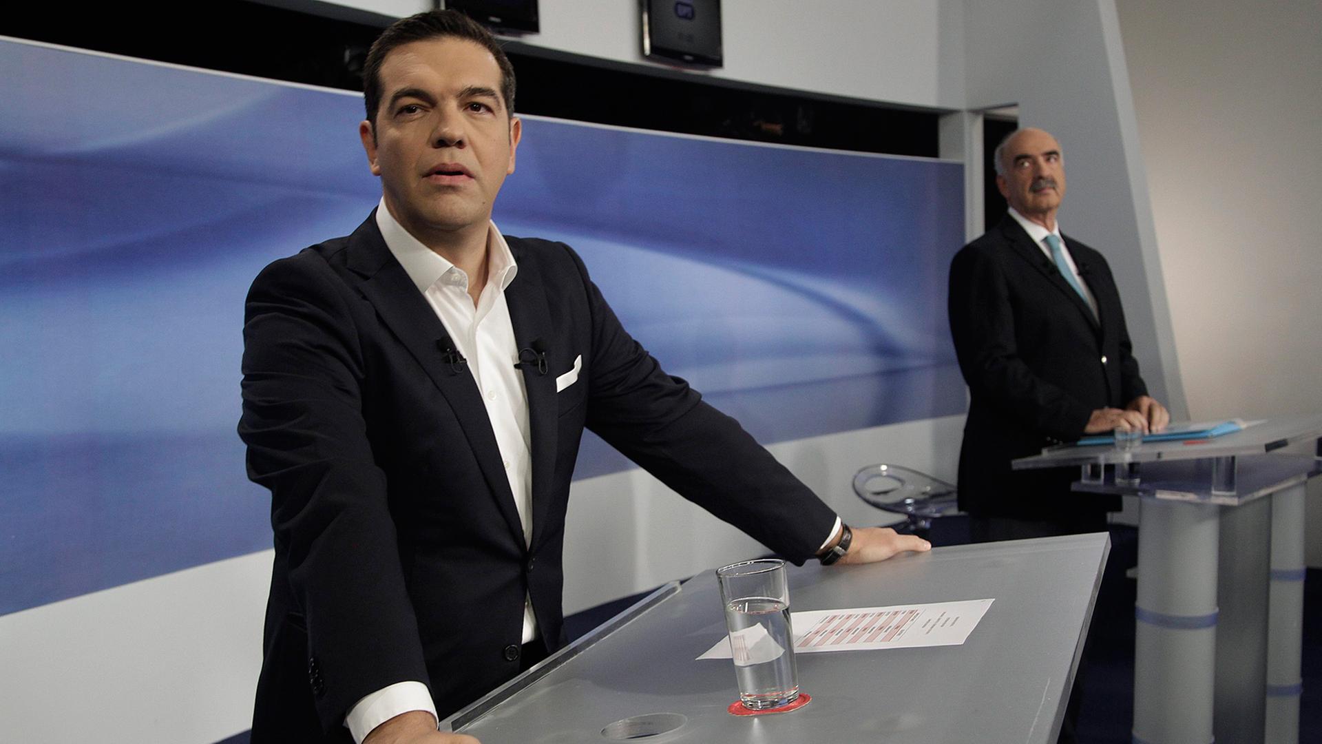 Kontrahenten: Ex-Ministerpräsident Alexis Tsipras (links) und der konservative Herausforderer Evangelos Meimarakis. Kontrahenten: Ex-Ministerpräsident Alexis Tsipras (links) und der konservative Herausforderer Evangelos Meimarakis.