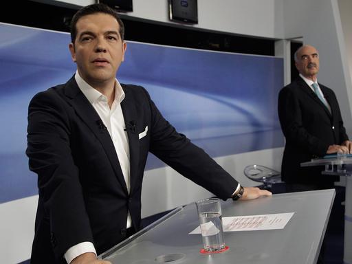 Kontrahenten: Ex-Ministerpräsident Alexis Tsipras (links) und der konservative Herausforderer Evangelos Meimarakis.