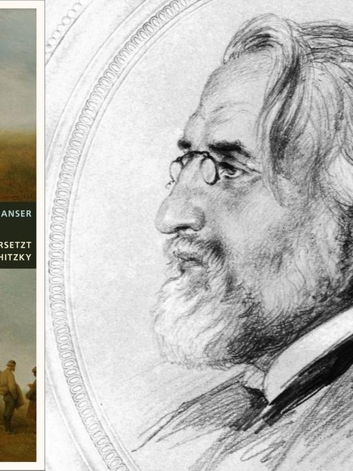Buchcover: Iwan Turgenjew: "Aufzeichnungen eines Jägers" und Porträt des russischen Schriftstellers