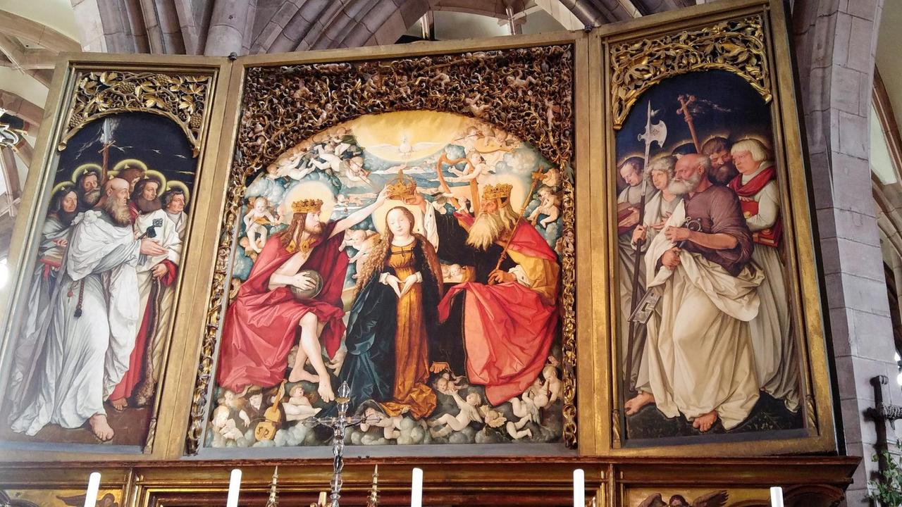 Maria als Himmelkönigin - Triptychon von Hans Baldung Grien 1516 mit deutlicher Kirchenkritik Maria als Himmelkönigin - Triptychon von Hans Baldung Grien 1516 mit deutlicher Kirchenkritik