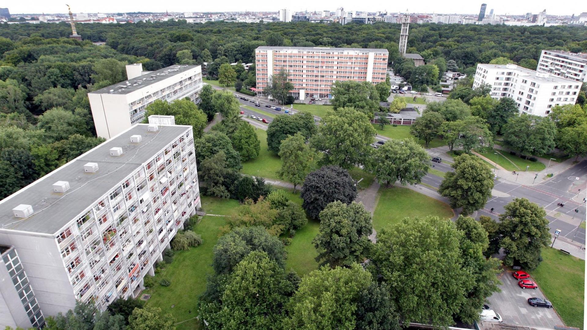 Blick von oben auf das Hansaviertel in Berlin-Mitte.