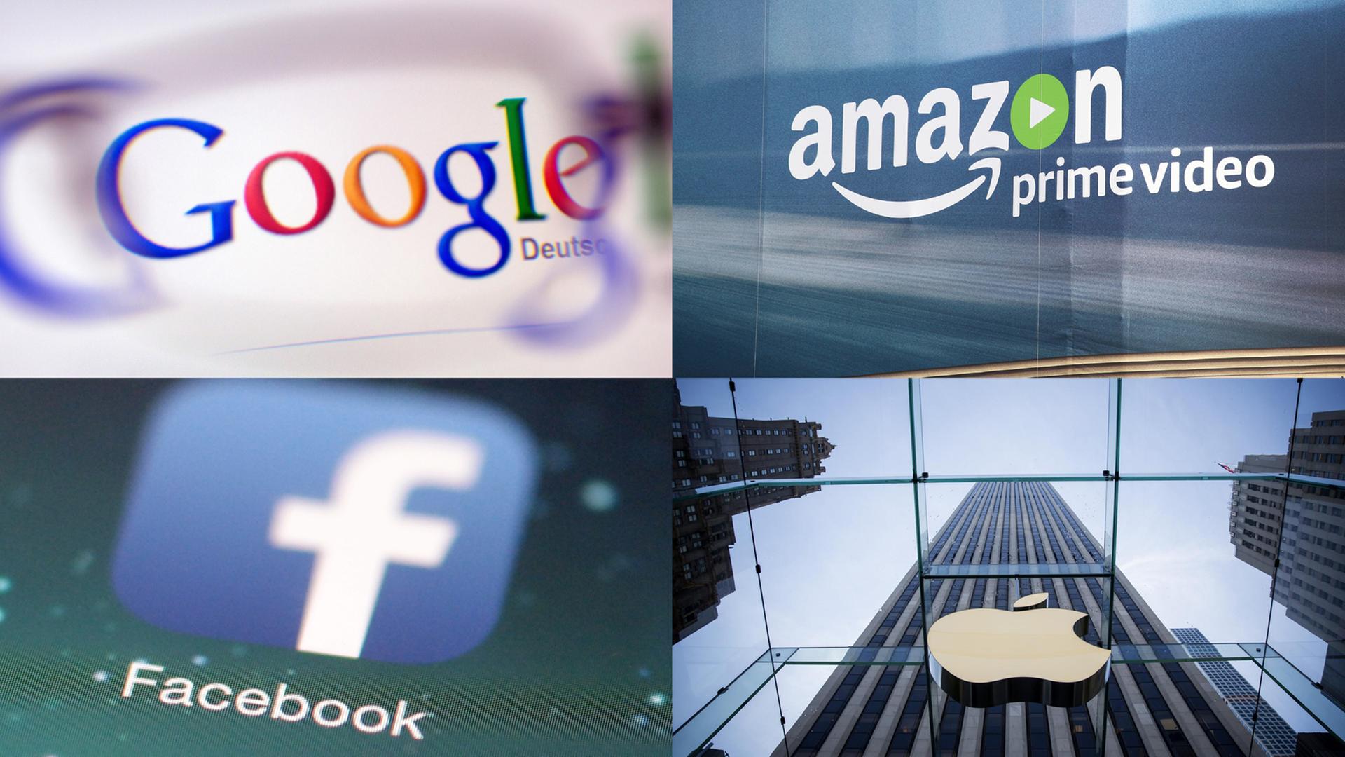 Logos der Konzerne Apple, Google, Facebook und Amazon Logos der Konzerne Apple, Google, Facebook und Amazon