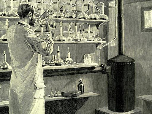Apotheker mit Anti-Diphterie-Serum, historische Illustration, 1882
