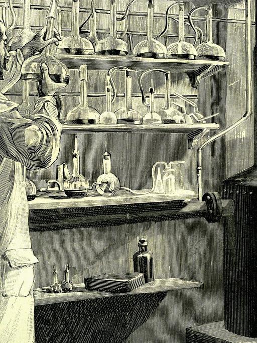 Apotheker mit Anti-Diphterie-Serum, historische Illustration, 1882