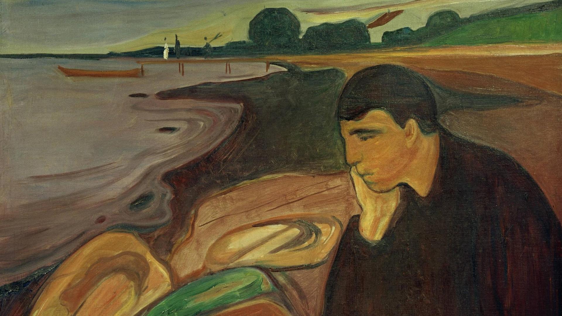 Munch, Edvard 18631944. Melancholie, 1894/95. Öl auf Leinwand, 70 × 95,8 cm. Rasmus Meyers Samlinger, RMS.M. 245 Bergen, Kunstmuseum. | Munch, Edvard 18631944. Melancholie, 1894/95. Öl auf Leinwand, 70 × 95,8 cm. Rasmus Meyers Samlinger, RMS.M. 245 Bergen, Kunstmuseum. |