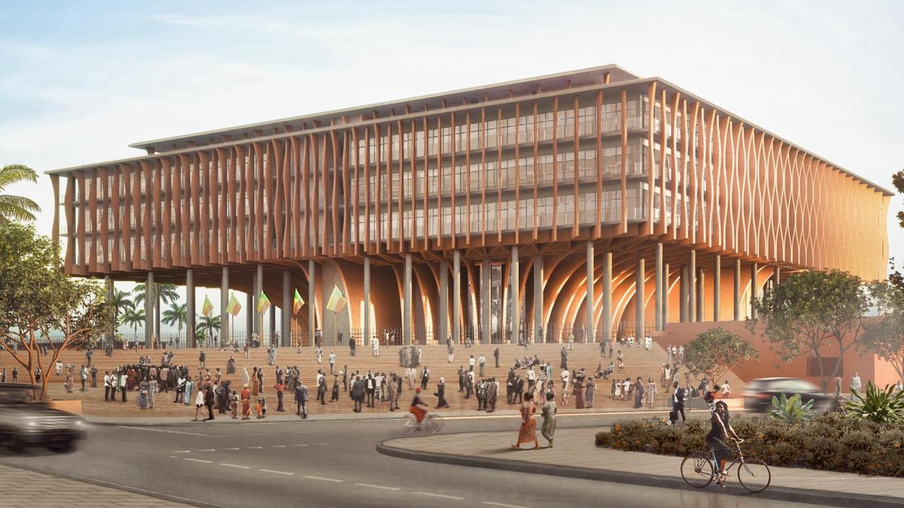 Computergrafik des von Architekt Francis Kéré entworfenen neuen Parlaments für die Republik Benin. Computergrafik des von Architekt Francis Kéré entworfenen neuen Parlaments für die Republik Benin.