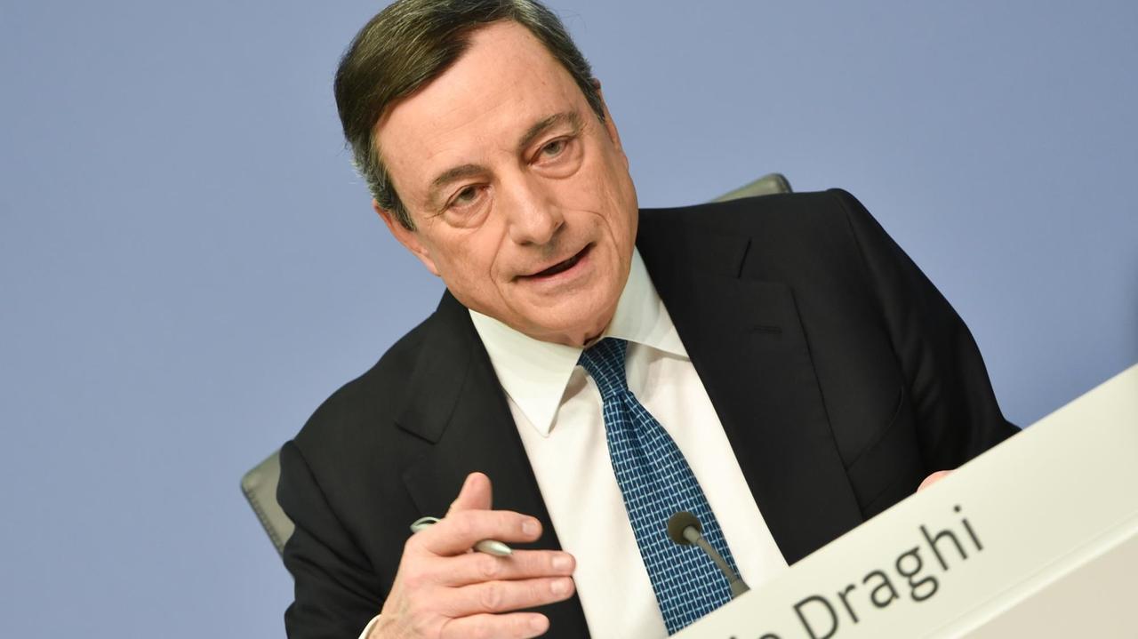 Mario Draghi bei der Pressekonferenz.