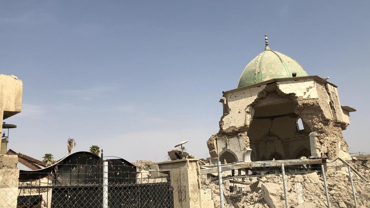 Fast völlig zerstörte Nouri Moschee in Mossul. Fast völlig zerstörte Nouri Moschee in Mossul.