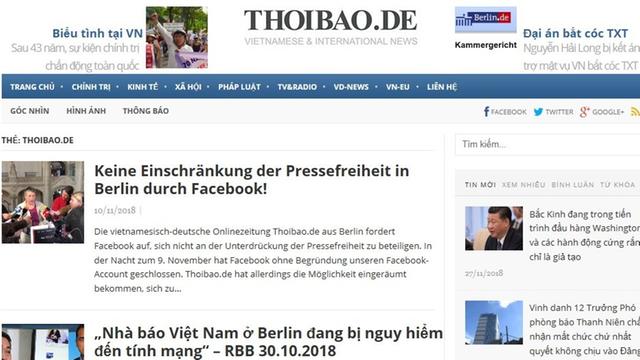 Screenshot der Website des vietnamesischen Nachrichtenmagazins thoibao.de