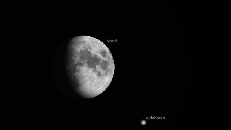 Heute Abend steht der Mond dicht bei Aldebaran im Stier