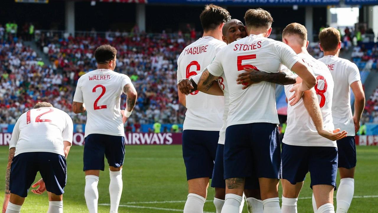 England feiert ein Tor gegen Panama England feiert ein Tor gegen Panama