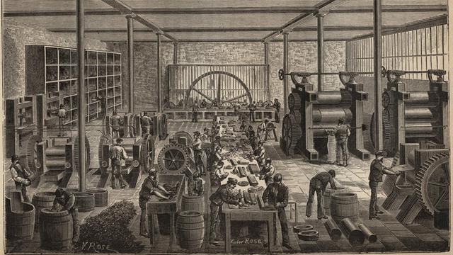 Gummi-Manufaktur in Frankreich um 1885