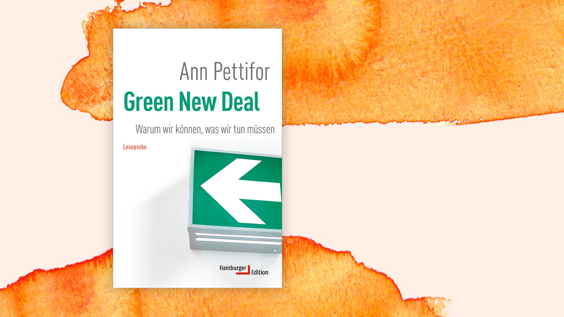 Buchcover zu Ann Pettifors "Green New Deal", mit dem weissen Pfeil eines Fluchtschildes. Buchcover zu Ann Pettifors "Green New Deal", mit dem weissen Pfeil eines Fluchtschildes.