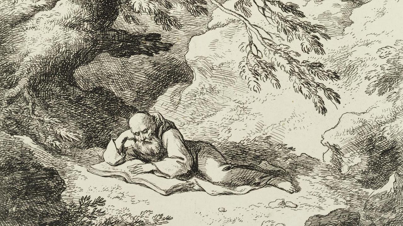 "Der Eremit", eine Zeichnung von Christian Wilhelm Ernst Dietrich, ca. 1763. "Der Eremit", eine Zeichnung von Christian Wilhelm Ernst Dietrich, ca. 1763.