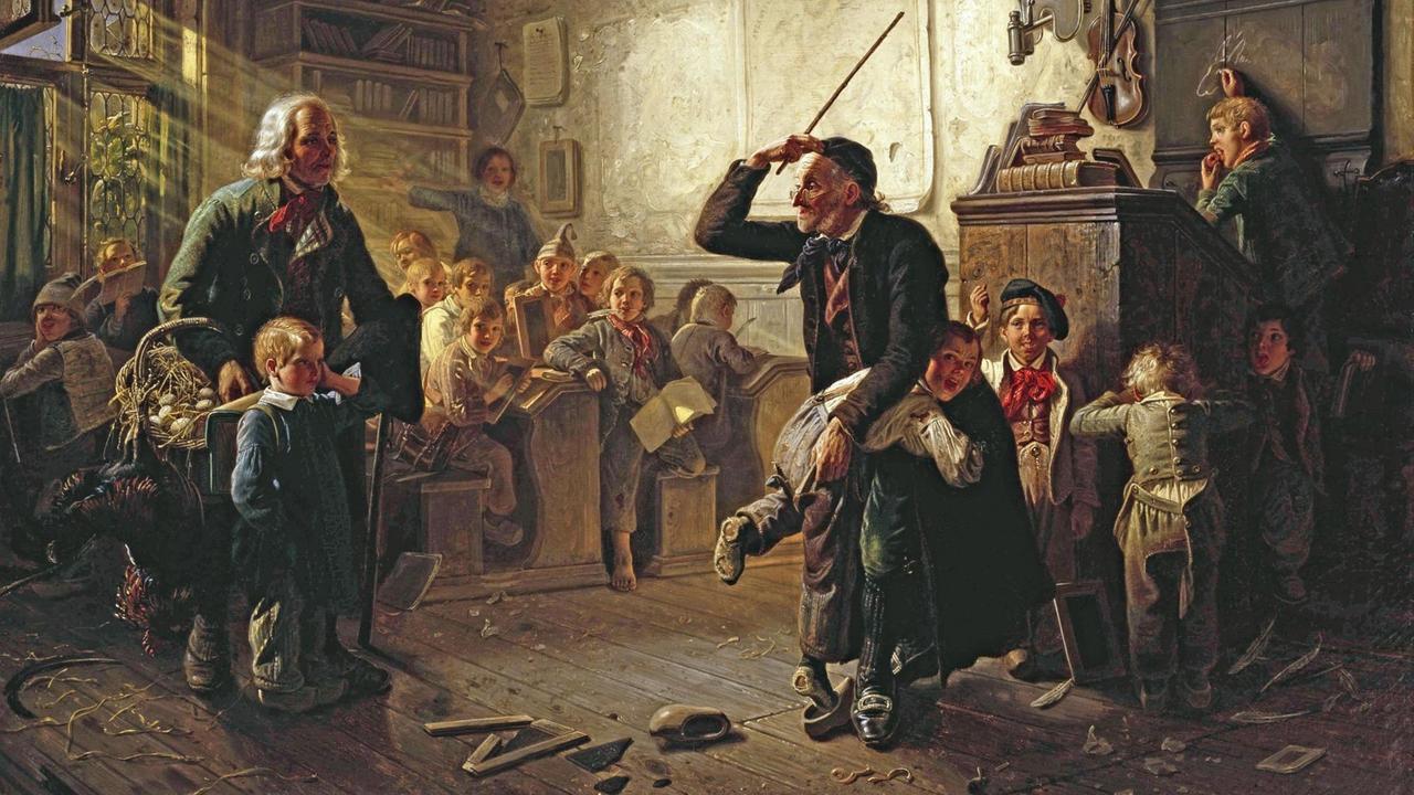 Hasenclever, Johann Peter.
18101853. /
Der erste Schultag (Lasset die Kindlein zu mir kommen), 1852.
Öl auf Leinwand,
85 × 112 cm.
Privatsammlung. |