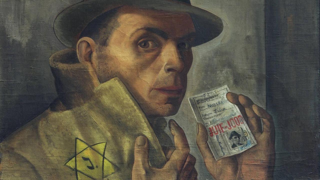 Das letzte Selbstporträt von Felix Nussbaum (1943, Öl auf Leinwand, 56 × 49 cm. Sammlung der Niedersächsischen Sparkassenstiftung). Das letzte Selbstporträt von Felix Nussbaum (1943, Öl auf Leinwand, 56 × 49 cm. Sammlung der Niedersächsischen Sparkassenstiftung).