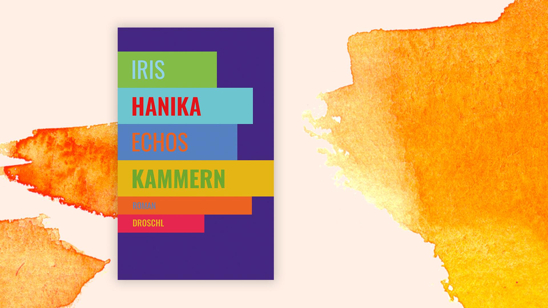 Das Covermotiv von Iris Hanik Echos Kammern besteht aus verschieden farbigen Streifen und steht auf pastellfarbenem Hintergrund