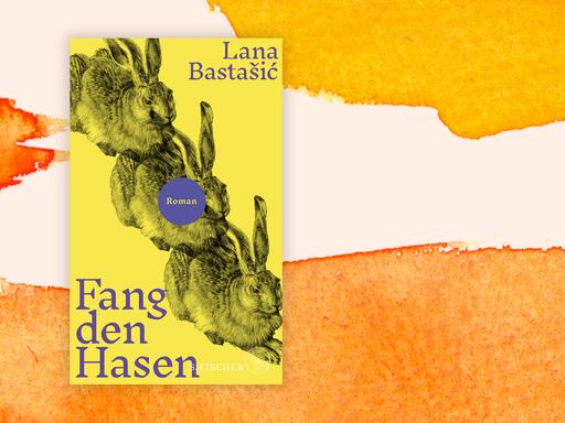 Das Buchcover "Fang den Hasen" von Lena Bastašić ist vor einem grafischen Hintergrund zu sehen.