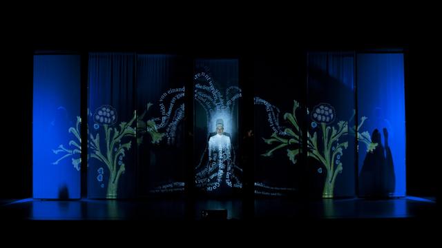 Ein Szenenbild aus "Die Visionärin" von Susanne Felicitas Wolf auf der Theaterlust-Bühne in Haag