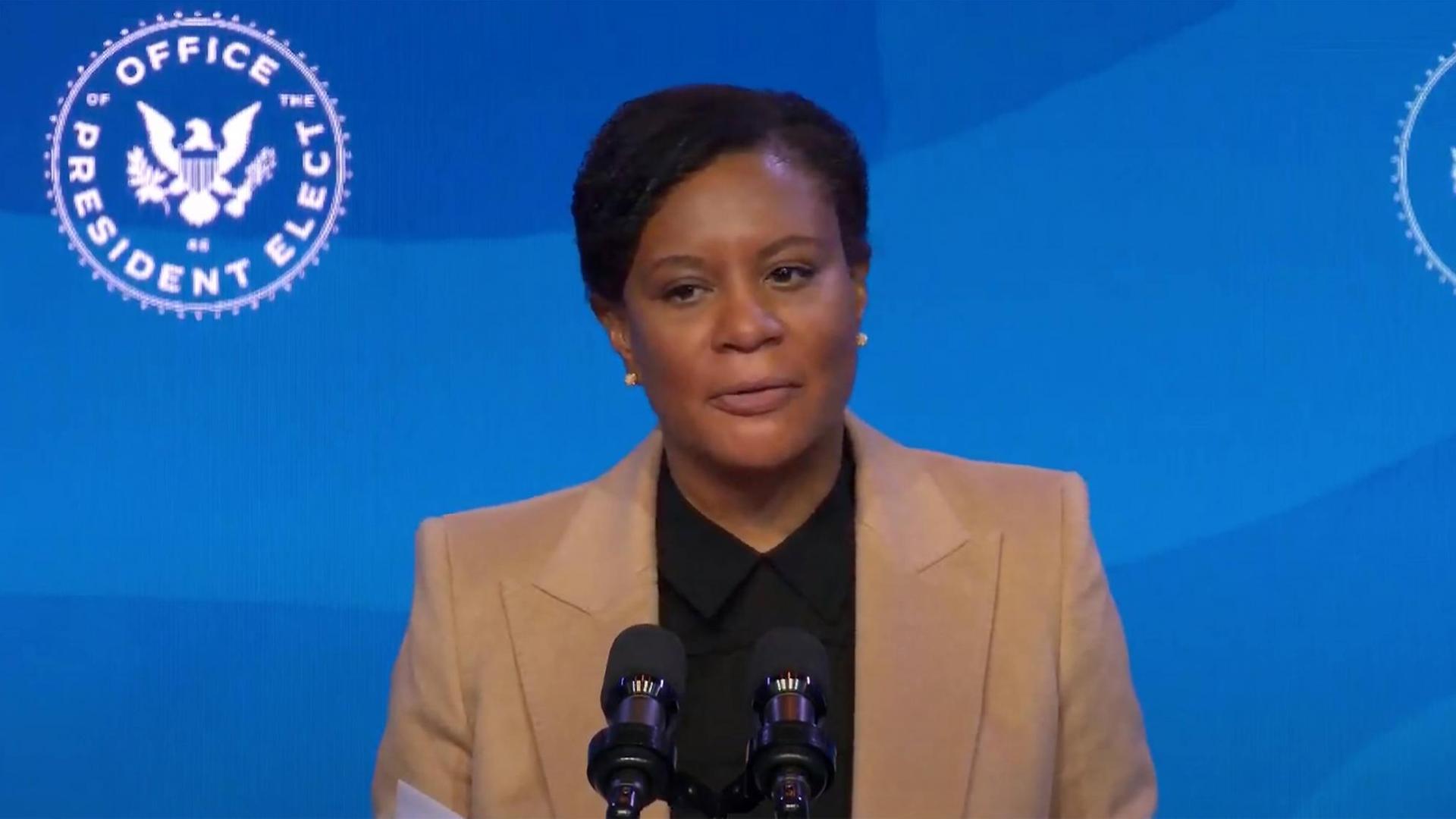 16. Januar 2021, Wilmington, Delaware, USA: Dr. Alondra Nelson am Rednerpult nach ihrer Nominierung durch Joe Biden (Screenshot der TV-Übertragung) 16. Januar 2021, Wilmington, Delaware, USA: Dr. Alondra Nelson am Rednerpult nach ihrer Nominierung durch Joe Biden (Screenshot der TV-Übertragung)