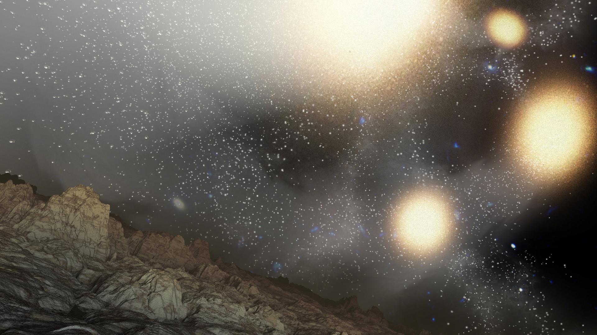 Kollision vier großer Galaxien im Sternbild Großer Bär: Künstlerische Darstellung, die Nasa am 6. August 2007 veröffentlichte Kollision vier großer Galaxien im Sternbild Großer Bär: Künstlerische Darstellung, die Nasa am 6. August 2007 veröffentlichte