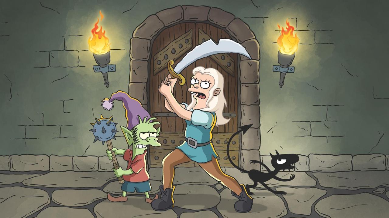 Elfo, Prinzessin Bean und Luci, der Dämon. Die drei Hauptfiguren aus Matt Groenings neuer Serie "Disenchantment". Elfo, Prinzessin Bean und Luci, der Dämon. Die drei Hauptfiguren aus Matt Groenings neuer Serie "Disenchantment".