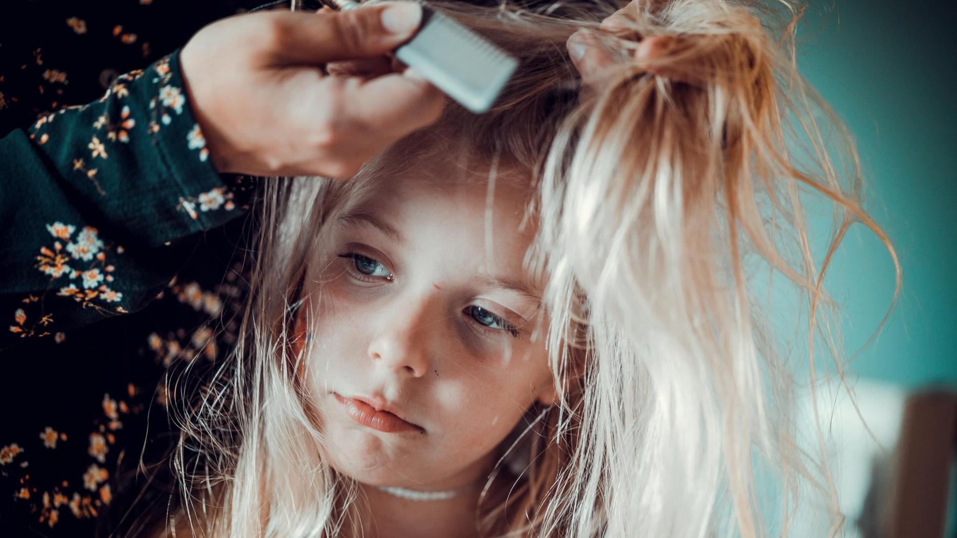 Eine Mutter kämmt ihrer Tochter die langen Haare. Eine Mutter kämmt ihrer Tochter die langen Haare.
