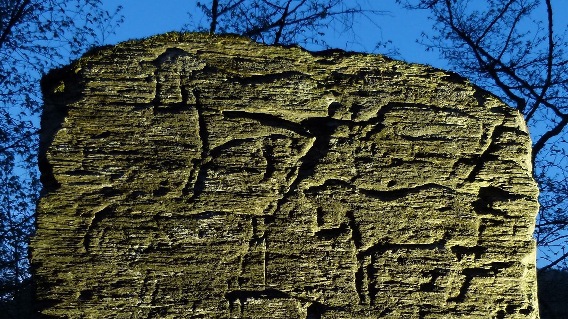 Pferdegruppe, die in einen Felsen im Hunsrück eingraviert ist Pferdegruppe, die in einen Felsen im Hunsrück eingraviert ist