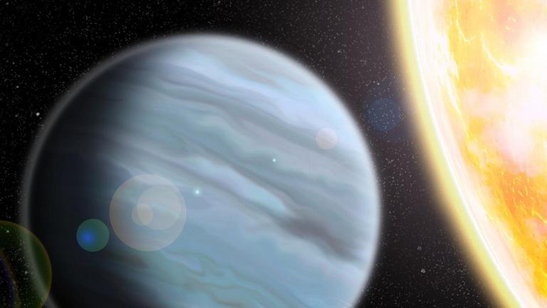 Der Planet Kelt-11b, dessen Atmosphäre so aufgebläht ist, dass seine Dichte mit der von Bauschaum zu vergleichen ist (Zeichnung) Der Planet Kelt-11b, dessen Atmosphäre so aufgebläht ist, dass seine Dichte mit der von Bauschaum zu vergleichen ist (Zeichnung)