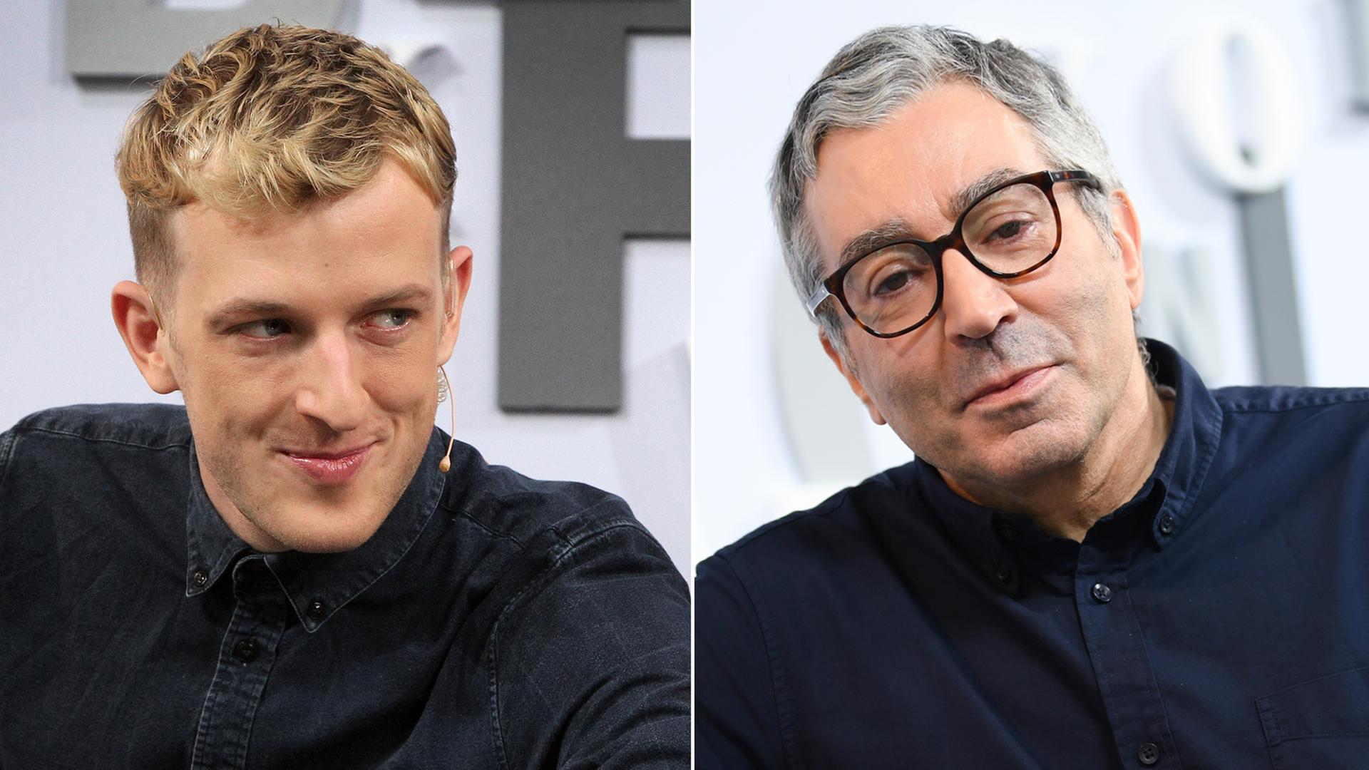 Die französischen Schriftsteller Edouard Louis (l) und Didier Eribon (r). Die französischen Schriftsteller Edouard Louis (l) und Didier Eribon (r).