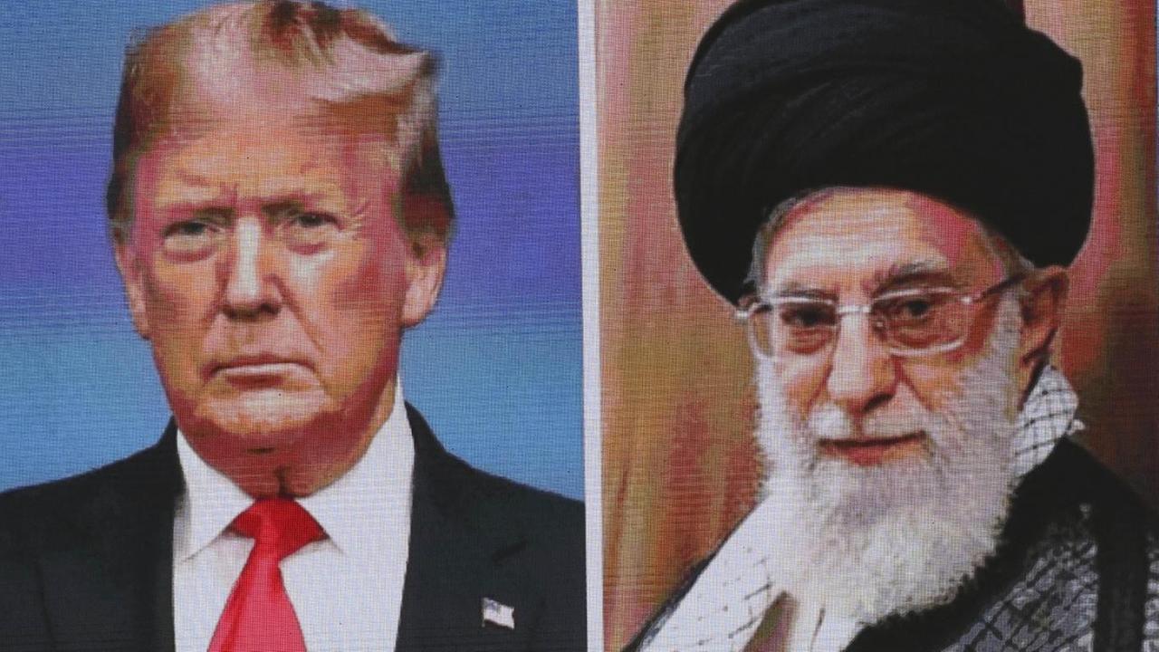 Fotos von Trump und Chamenei nebeneinander. Fotos von Trump und Chamenei nebeneinander.