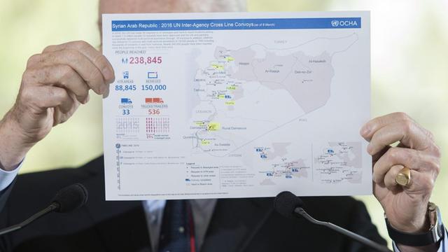 Der UNO-Sondergesandte für Syrien, Staffan de Mistura, präsentiert Zahlen zu dem Bürgerkrieg