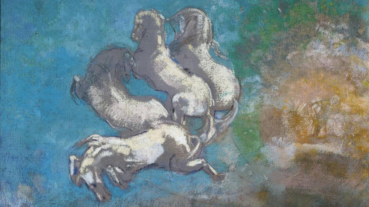 Das Gemälde "Le char d'Apollon" in Pastel von Odilon Redon (1840-1916) 1905-1914 im Musee d'Orsay in Paris zeigt vier weiße Pferde am Himmel. Das Gemälde "Le char d'Apollon" in Pastel von Odilon Redon (1840-1916) 1905-1914 im Musee d'Orsay in Paris zeigt vier weiße Pferde am Himmel.