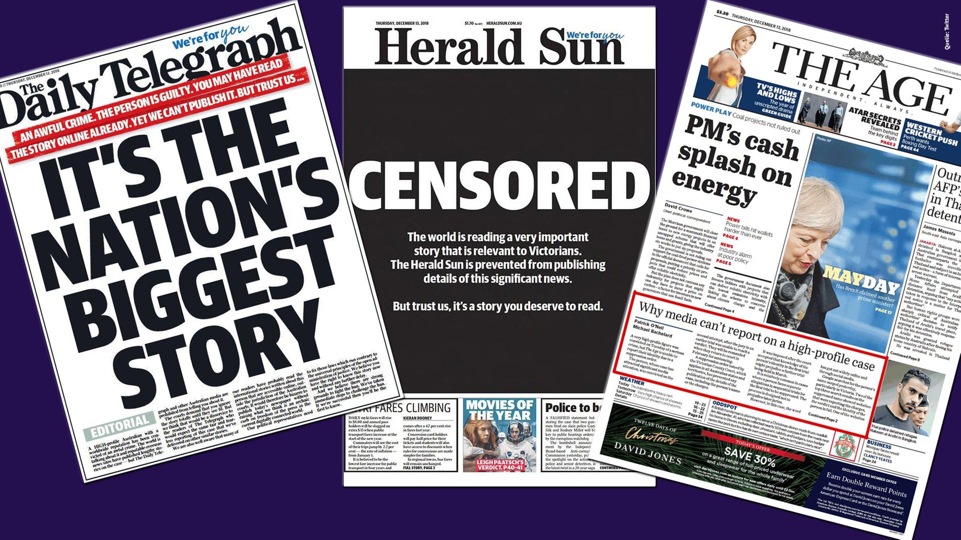 Australische Zeitungen zur Nicht-Berichterstattung über den Fall George Pell Australische Zeitungen zur Nicht-Berichterstattung über den Fall George Pell