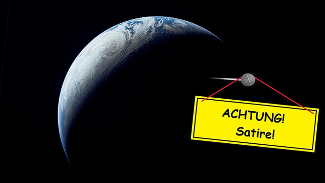 Planet mit Schild auf dem steht: Vorsicht Satire!