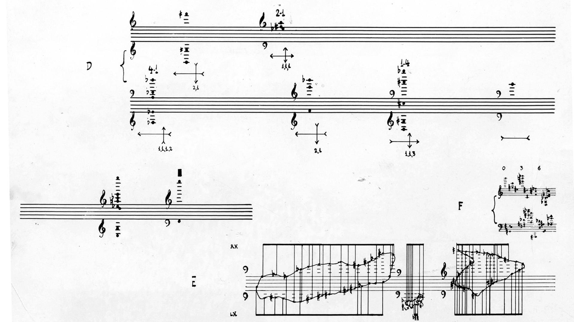 Manuskript für Klavier und Orchester von John Cage aus dem Jahr 1958.