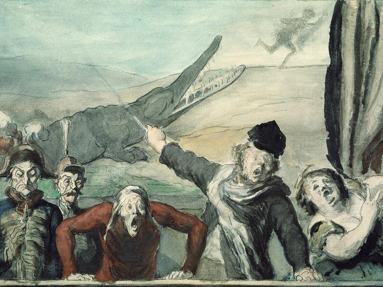 Das Bild "Die Schaubude" von Honoré Daumier (1808-1879)