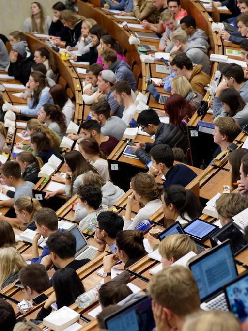 Studierende der Georg-August-Universität in Göttingen sitzen in einem Hörsaal.