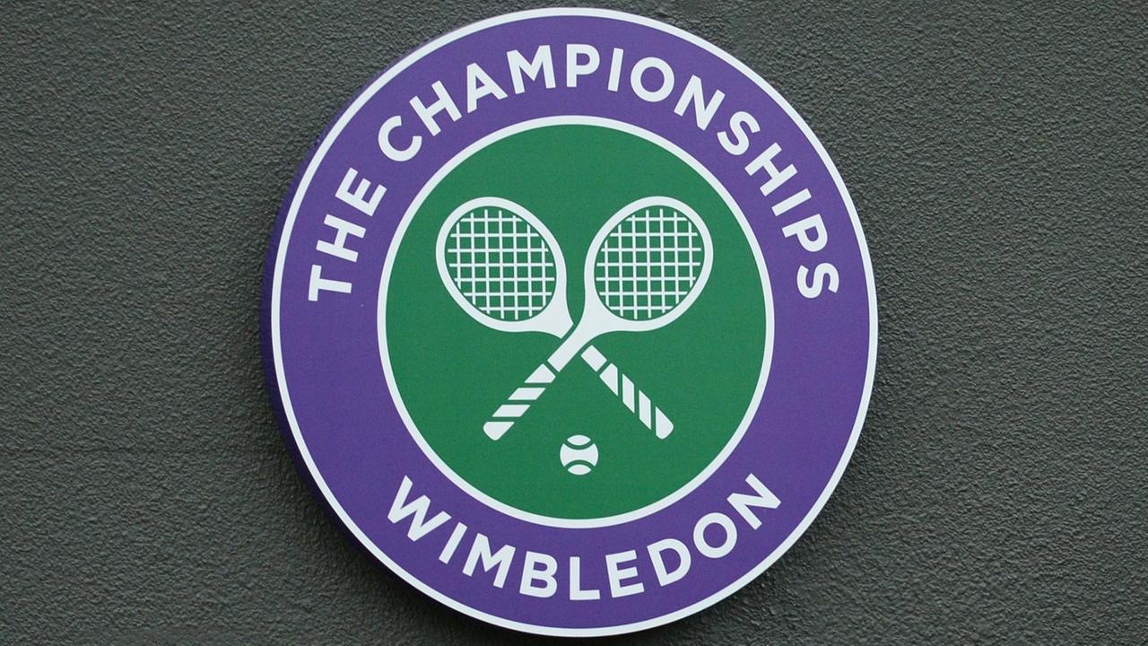 Das Logo des Tennisturniers Wimbledon Championships in London, England.