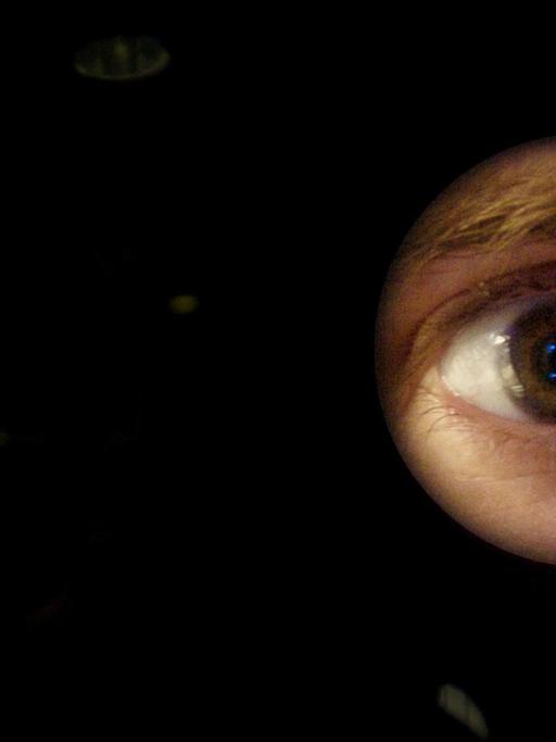 Die Augenpartie eines Mannes wird mit einem Biometrie-Gerät erfasst.