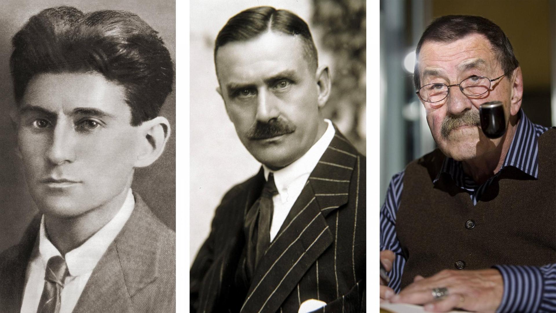 Porträts von Franz Kafka, Thomas Mann, Günther Grass. Porträts von Franz Kafka, Thomas Mann, Günther Grass.